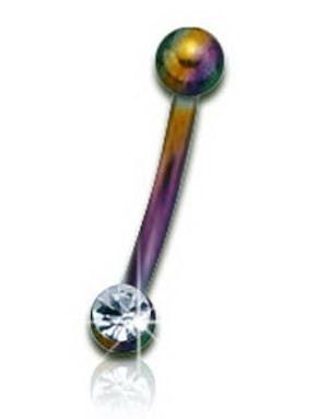 Flerfarget Øyenbrynspiercing med Klar Sten - 1,2 x 8 mm