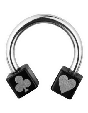 Pokerplayer Øyenbrynspiercing - Steel/Black - Strl 1.6 x 10 mm med 4 mm kule