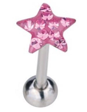 Tungepiercing med Stjerneformet Rosa Toppkule & Stener 