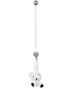 Navlepiercing For Gravide med Hvit Kanin & Sten