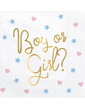 20 stk Gender Reveal Servietter med Gullfoliert Boy or Girl? Tekst - 33x33 cm