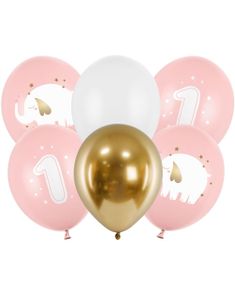 6 stk 30 cm Ballonger - Rosa 1 År Ballongbukett
