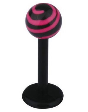 Labret m/Stripet Opp Kule - Svart/Rosa - Strl 1,2x8x4mm