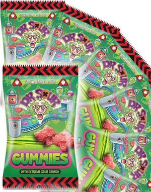 12 stk Dr. Sour Gummies Strawberry - Sur Vingummi Jordbærsmak - Hel Eske 2,4 kg