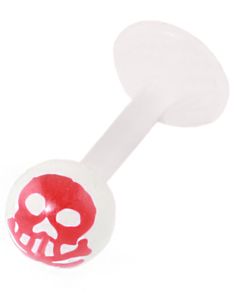 Labret m/Dødninghode - Hvit/Rød - Strl 1,2x8x4mm