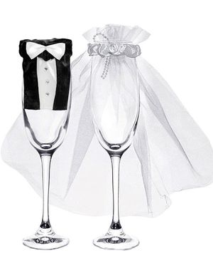 Dekorasjonsett til To Vinglass for Bryllup