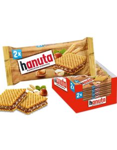 18 stk Ferrero Hanuta Wafer - Sprø Vaffelkjeks med Hasselnøtt og Kakaofyll - Hel Eske 792 gram