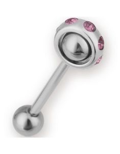 Roterende Sirkel - Sølvfarget Tungepiercing med Rosa Stener