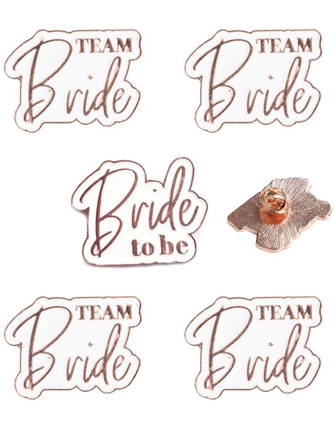 Bride to Be & Team Bride" Pins Sett - Rosegull/Hvit (5 stk)