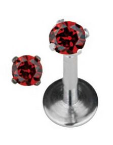 Round Diamond - Labret Piercing med Rød Sten