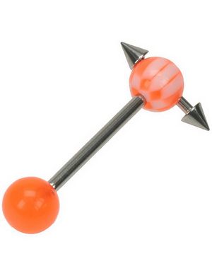Tungepiercing med Spike Kuler i Toppkulen - Orange