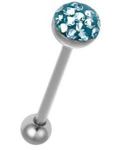 Tungepiercing med Glitrende Turkise Stener på Toppkulen