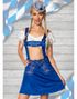 Kort A-Formet Oktoberfestskjørt i Royal Blått med Seler og Broderi