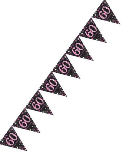 60 Års Feiring - 4 Meter Svart og Rosa Glitrende Flaggbanner