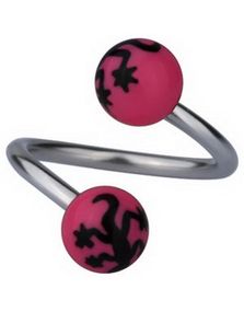 Øyenbrynspiercing med Salamander - Rosa/Svart - 1.2 x 10 mm