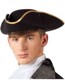 Svart Tricorn Pirathatt med Gullfarget Kant