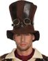 Brun Steampunk Flosshatt med Goggles og Skinnimiterte Partier