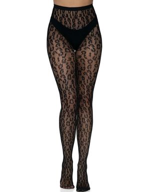Svart Nettingsstrømpebukse med Leopard Motiv