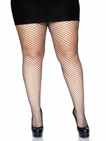 Lycra Svart Nettingstrømpebukse - Plus Size
