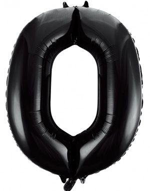 Tallet 0 - Svart JUMBO Folieballong 86 cm
