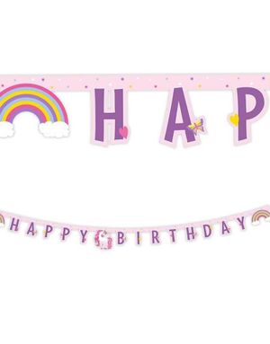 2 Meter Happy Birthday Girlander - Enhjørning Regnbue