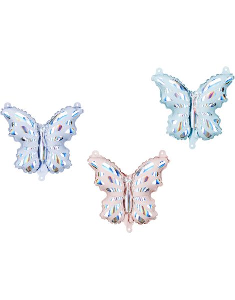 3 Fargeglade Sommerfugler Folieballong 19x23 cm - Colorful Butterflies