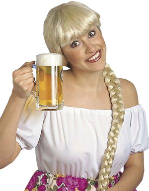 Blond Parykk med Pannelugg og Lang Flette 