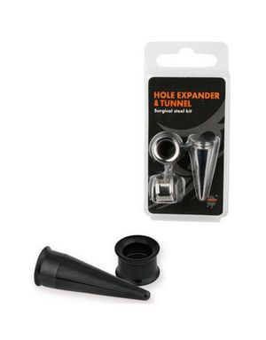 Hole Expander Ørepiercing Sett i Kirurgisk Stål med to Tuneller og en Expander - Svart PVD