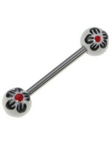 Flower Red and Black - Håndmalt Tungepiercing