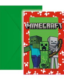 6 stk Invitasjoner med Konvolutter - Minecraft Party