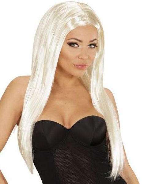 Blond Lang Parykk med Midtskill