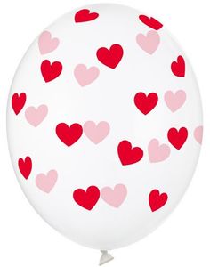 6 stk 30 cm Klare Ballonger med Røde Hjerter