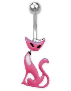 Stilig Navlepiercing med Rosa Katt og Bevegelig Ledd