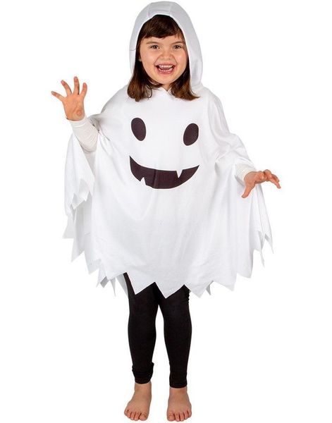 Hvit Ghost Poncho med Hette til Barn