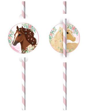 8 stk Stripete Sugerør med Hester - Beautiful Horses