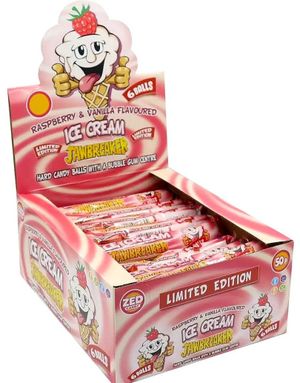 24 stk 6-pk Zed Ice Cream Jawbreaker med Bringebær og Vaniljesmak og Tyggegummikjerne - Hel Eske 1,18 kg
