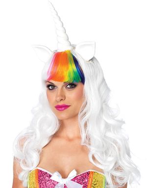 DeLux Unicorn Hale og Parykk med Horn og Ører 