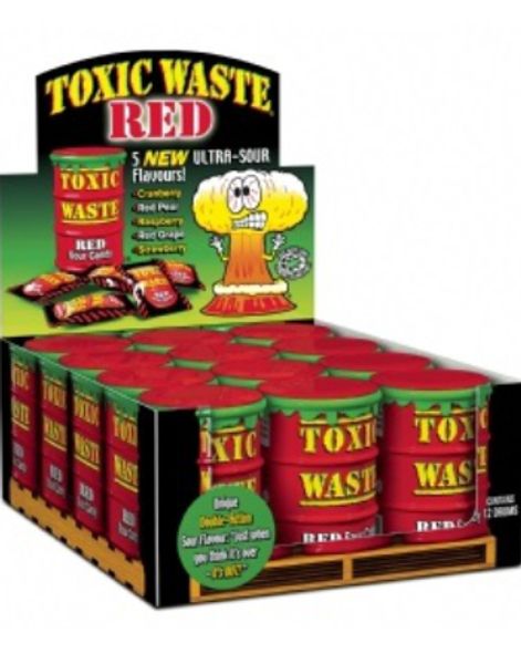 12 stk Toxic Waste Red Supersurt Sukkertøy - Hel eske