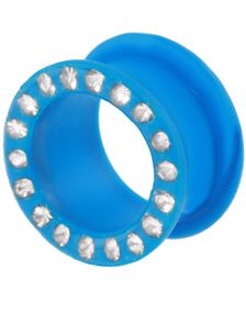 Silikon Piercing Tunnel i Blå med Klare Stener