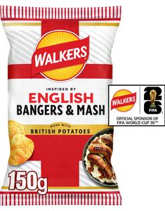 Walkers Max English Bangers & Mash - Potetgull med Pølse- og Potetstappesmak 150 gram (UK)