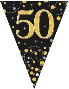 50-års Feiring Svart og Gullfarget Banner med 11 Flagg - 3,9 Meter