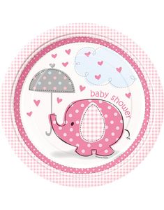 8 stk Papptallerkener 22 cm - Babyshower Pink Elephant