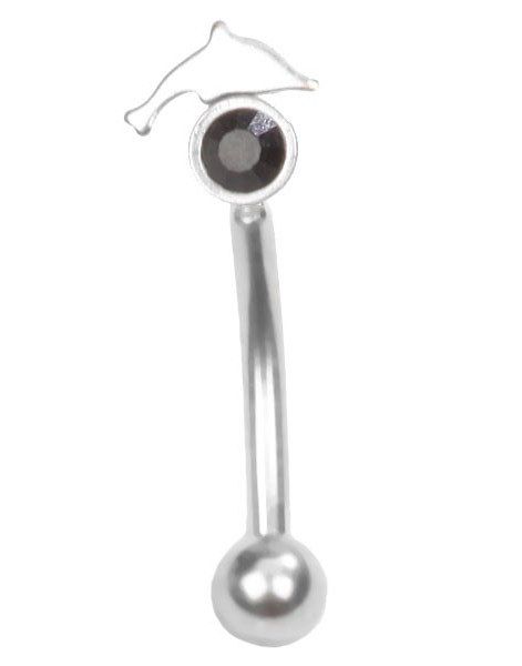Øyenbrynspiercing med Svart Sten og Delfin - 1.2 x 8 mm