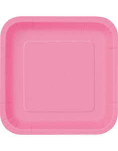 14 stk Firkantede Rosa Papptallerkener 22 cm