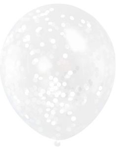 6 stk 30 cm Gjennomsiktige Ballonger med Hvit Konfetti