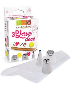 3D Love Decorating Set - Sett med 3 Sprøytetupper og Sprøyteposer - ScrapCooking