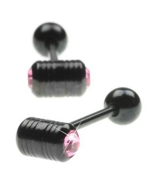 Tungepiercing med to Rosa Stener i Toppkulen - Svart