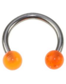 Rund Øyenbrynspiercing med Orange Kuler - 1.2 x 8 mm