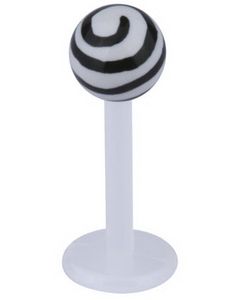 Labret m/Stripet Opp Kule - Hvit/Svart - Strl 1,2x8x4mm