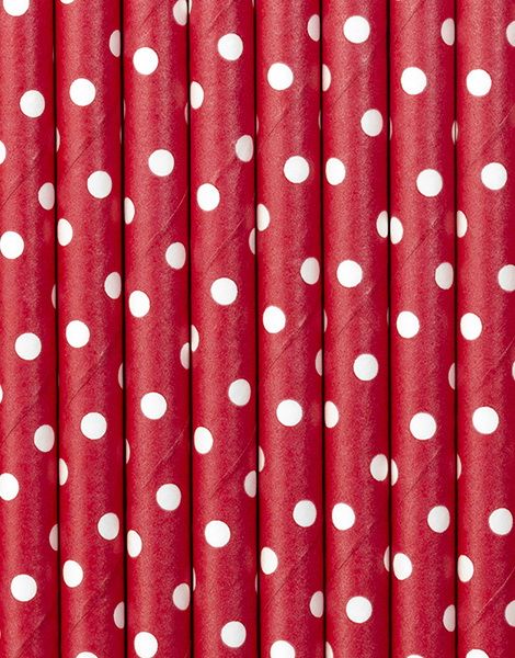 10 stk Røde og Hvite Polka Dot Sugerør